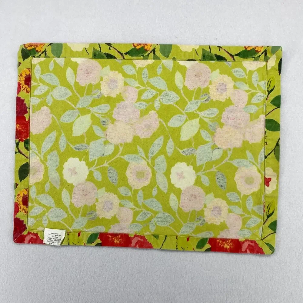 CRATE & BARREL Set of 6 Louise Placemats Floral Heavy Woven Cotton Green 14